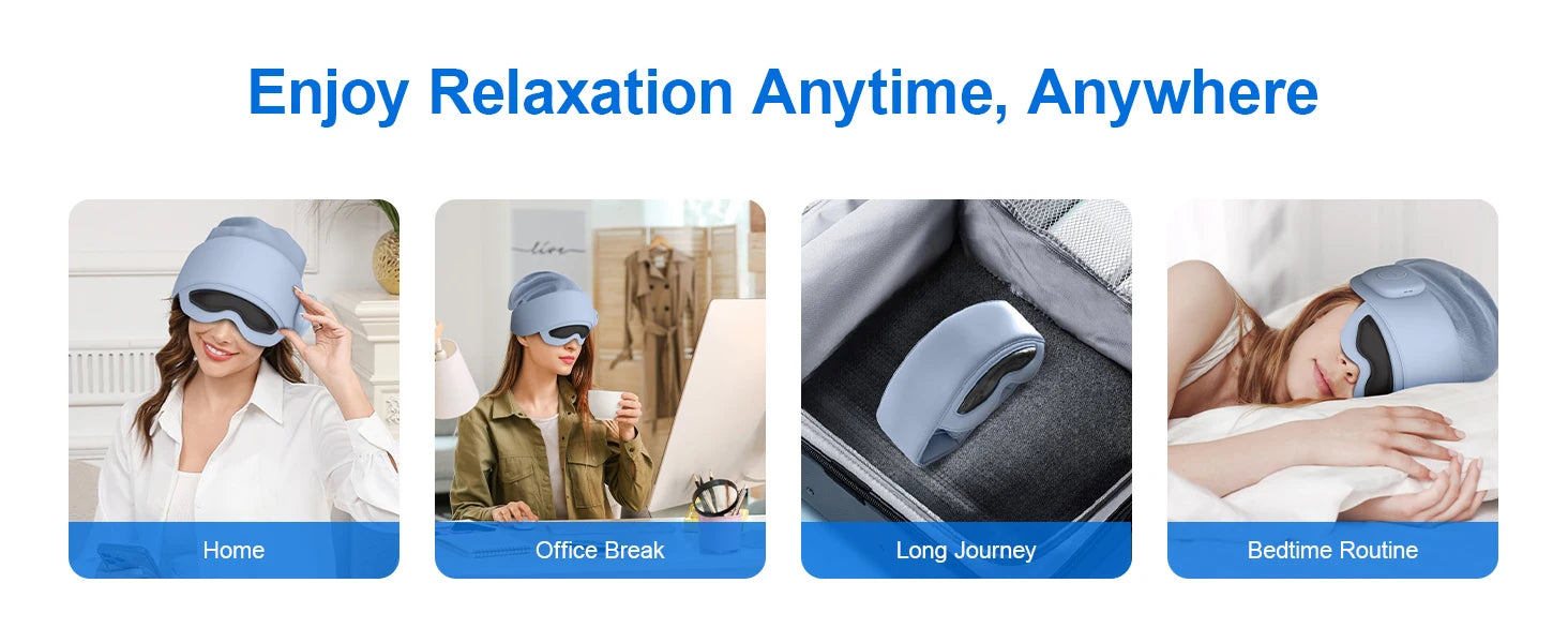 Masseur de tête pour soulager la fatigue, masseur oculaire avec chaleur, massage de la tête et des yeux pour soulager le stress, compatible Bluetooth, cadeaux idéaux